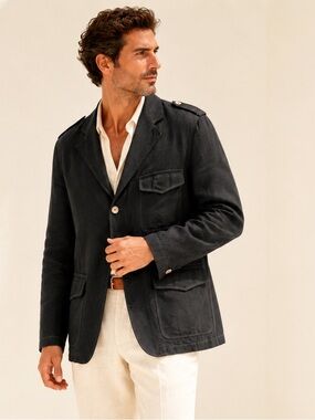 Zegna Sport Utility Linen Blazer Military Detail Quiet Luxury Sz 50 EU/40R US